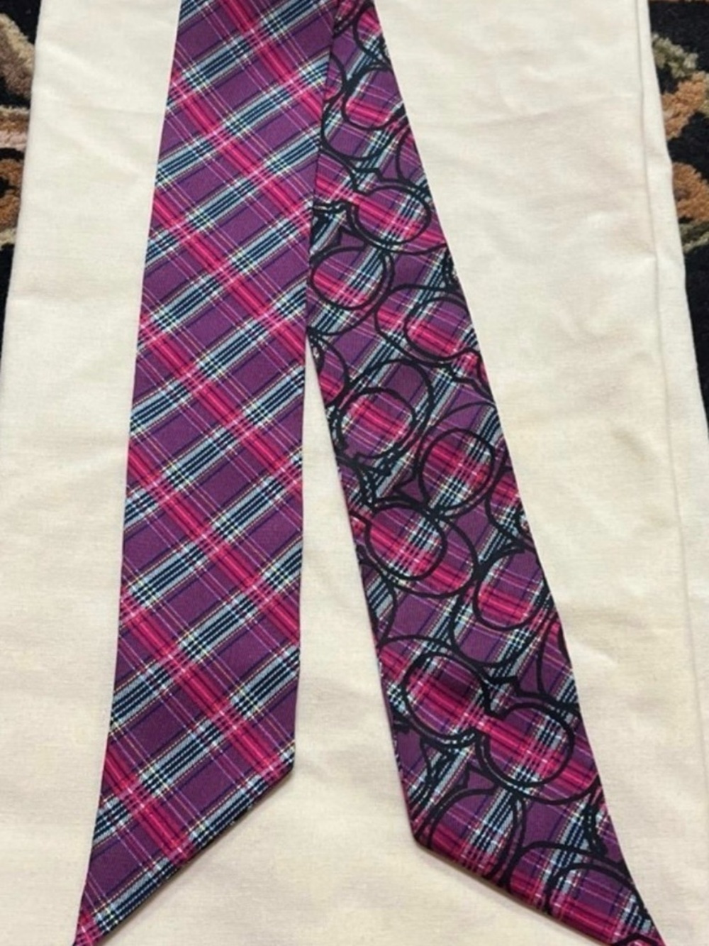 Coach Purple & Pink Silk Patterned Tie